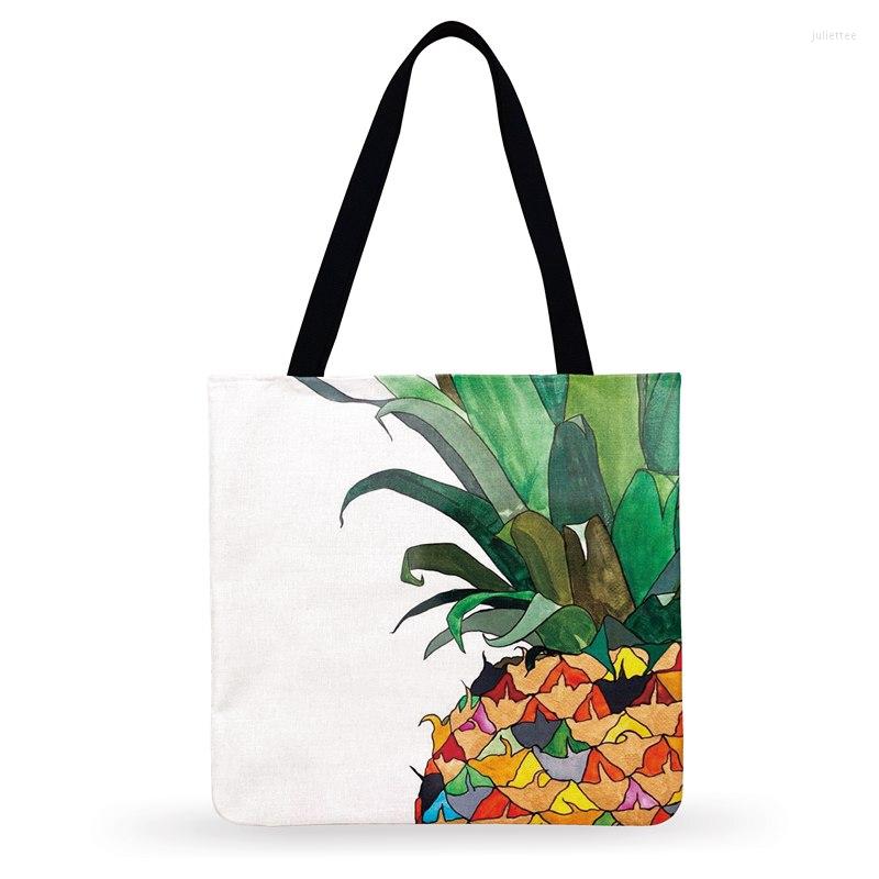 

Evening Bags Foldable Shopping Bag Painting Pineapple Print Tote Ladies Shoulder Women Casual Fashion Beach Handbags