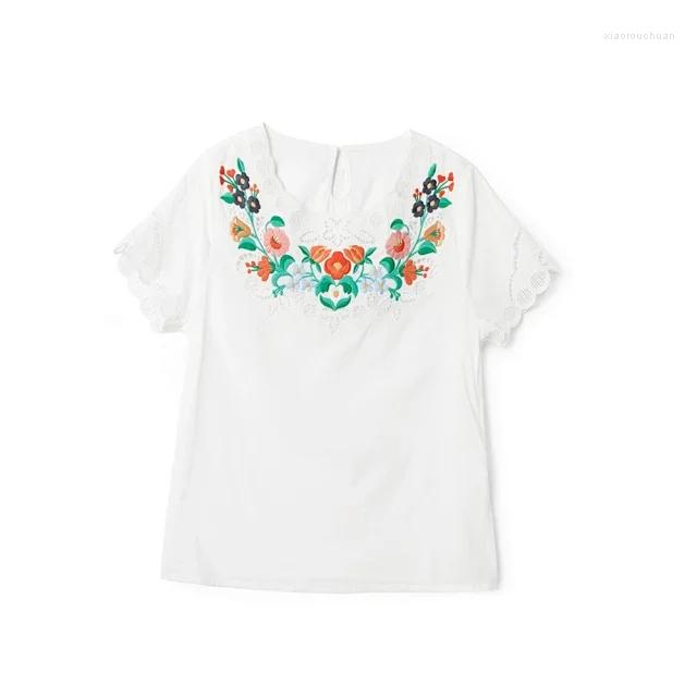 

Women' Blouses 2022 Women T-Shirt Flower Embroideried Blouse Short Sleeve Lace Stitching Crochet Hollow Out Lady Shirt And Tops, Top