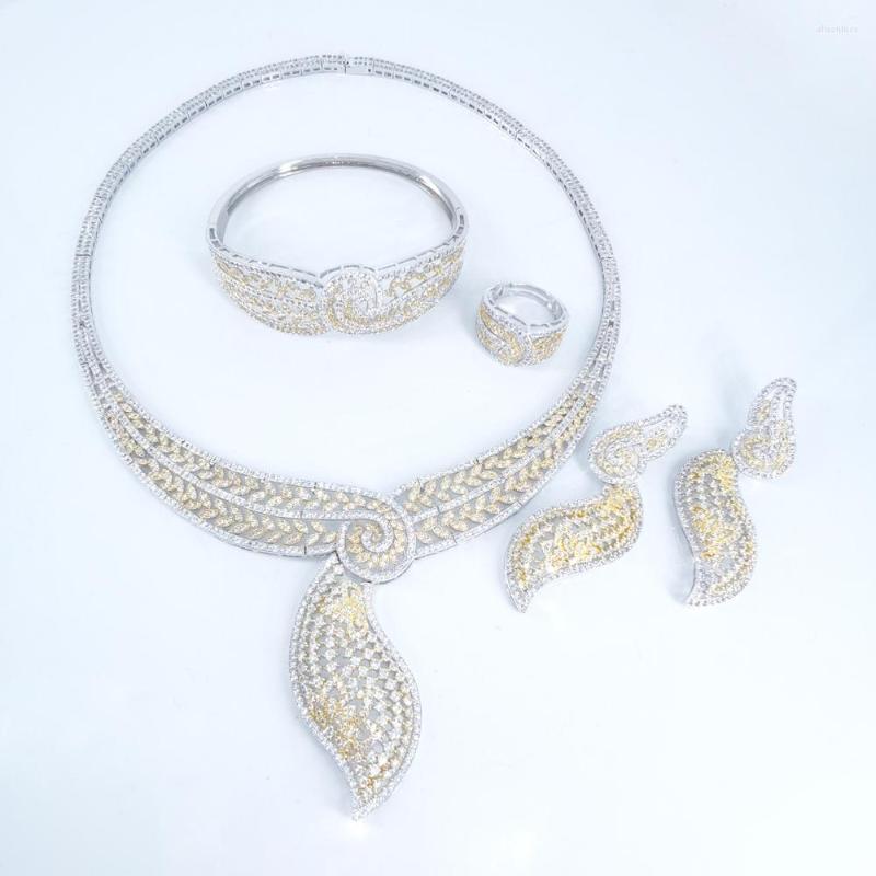 

Necklace Earrings Set 2022 FASHION Bohemia Crystal CZ Zircon Earring Bracelet Ring Wedding Bridal Banquet Dinner Dressing Jewelry, Picture shown