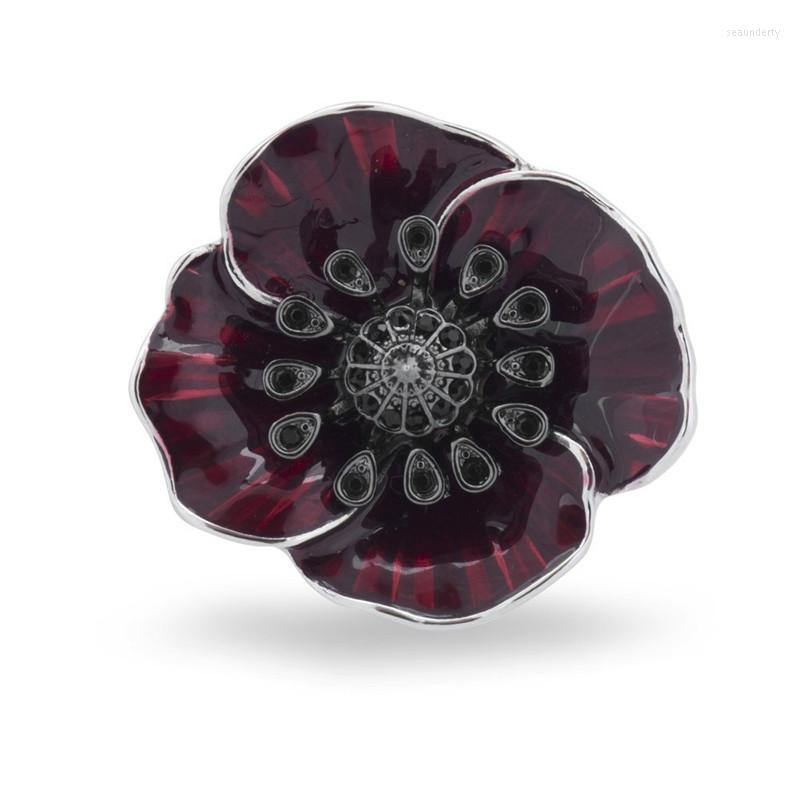 

Brooches Black Rhinestone Dark Red Poppy Flower For Women Commemorative Epaulettes Corsage Enamel Pin Brooch Vintage Accessories