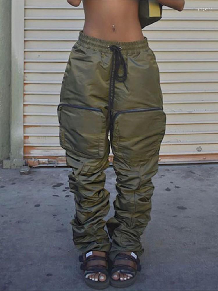 

Women' Pants Summer Drawstring Zip Cargo Women Clothes Loose Hip Hop Trousers Jogger Fashion Casual Retro Low Waist, Green