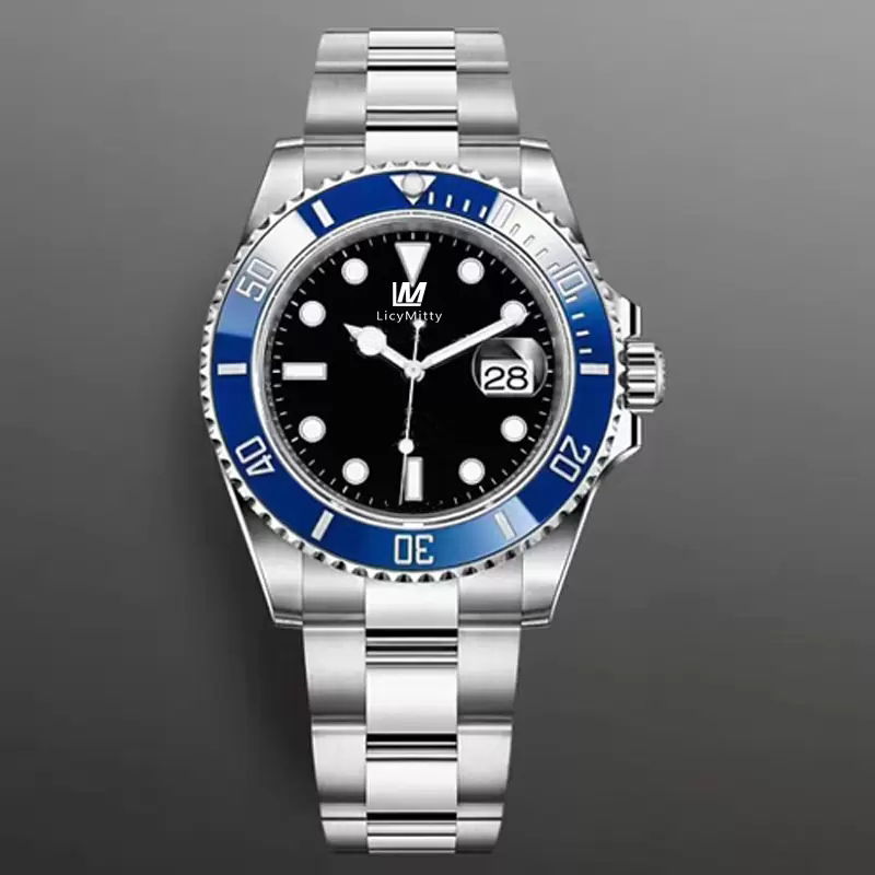 

New Mens Watch Blue Ceramic Bezel Sapphire Glass Automatic Mechanical Movement Stainless Steel Glide Lock Men Watches Male Wristwatches, Pocket bag