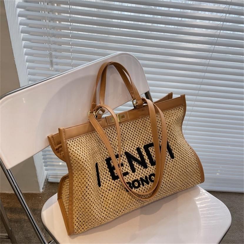 

Factory direct sale High sense portable capacity woven large women's summer shoulder bag straw texture Tote Bag Y5NH, Black