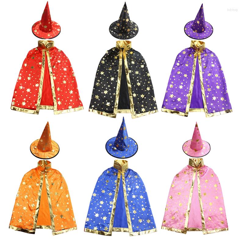 

Hair Accessories Children Halloween Costumes Star Wizard Witch Cloak Cape Robe With Pointy Hat Cosplay Props Birthday Party Mardi Gras