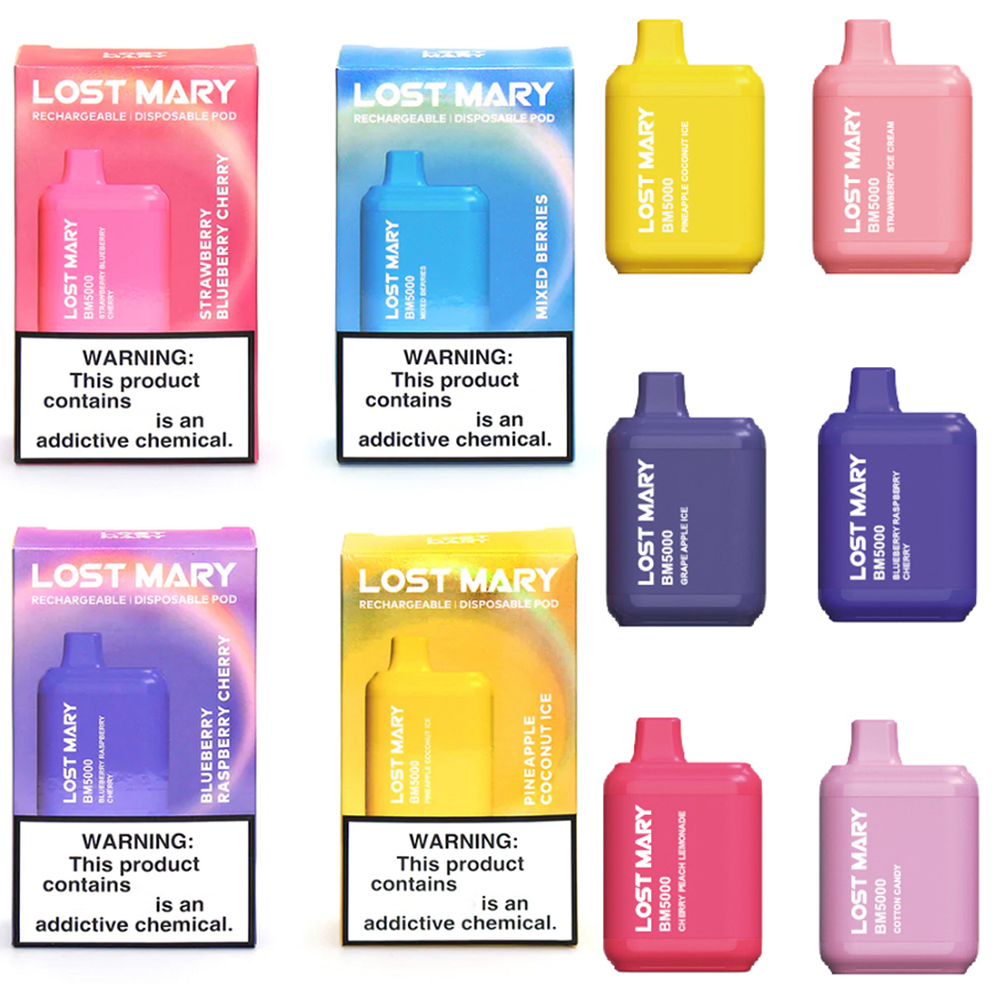 

Lost Mary BM5000 Disposable E cigarettes 5000 Puffs Vape Pen 14ml Prefilled Mesh Coil Cartridges Pod 650mAh Rechargeable Battery Vaporizer vapes flavours escobar