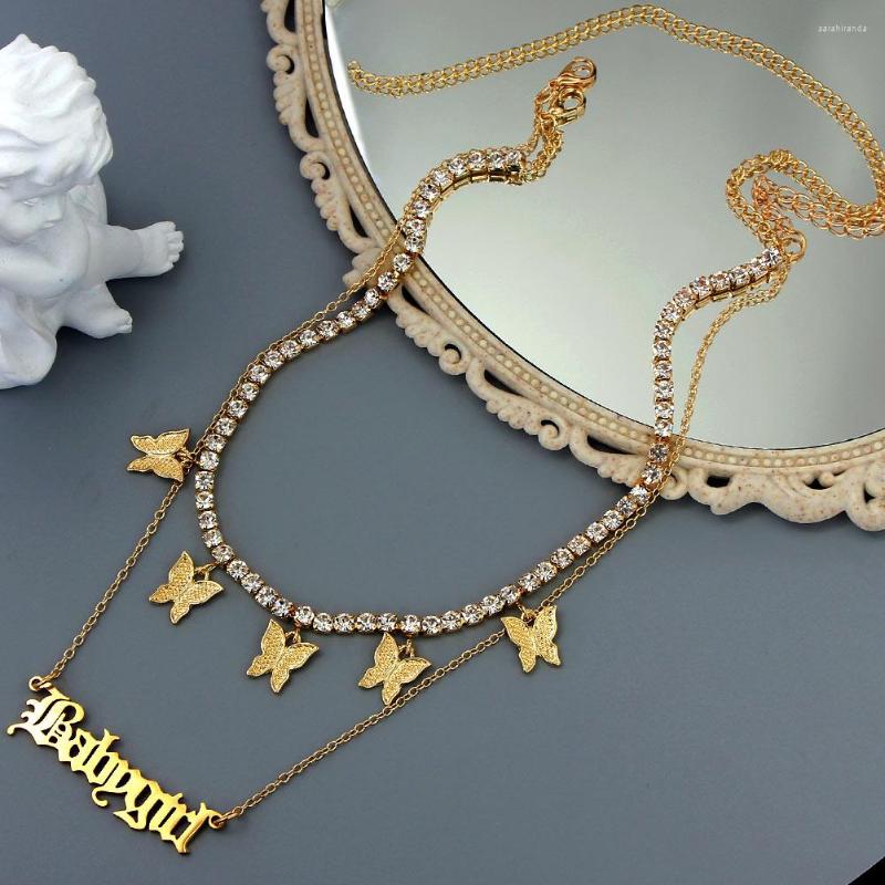 

Chains JUST FEEL Statement Babygirl Letters Pendant Necklace Women Gold Silver Color Multilayer Butterfly Crystal Chain Fashion Jewelry