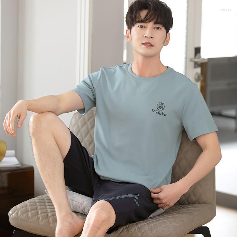 

Men's Sleepwear Summer XXXXL Pajamas Set Men's Print Loose 2PCS Nightwear O-Neck T-shirt&Shorts Lounge Homewear Simple, J88503