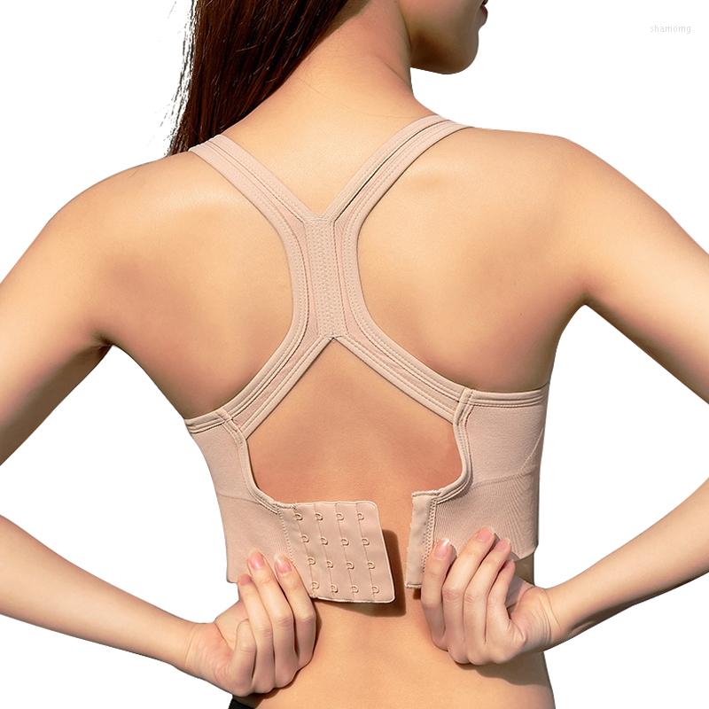 

Yoga Outfit Underwear For Women Shockproof Nylon Solid Breathable U-Neck Racerback Back Buckle Stretch Running Gym Workout Sports Bra, Yellow