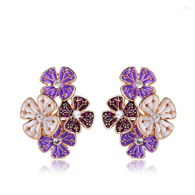 

Stud Earrings OI Fashion Style Purple Flower Alloy Enamel Crystal Women's Wedding Banquet Party Accessories Exquisite Gifts