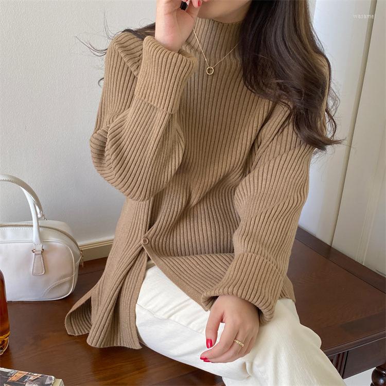 

Women's Vests Korean Style Slouchy Split Design Pit Stripe Sweater Women's 2022 Winter Loose Large Edition High Neck Knitting Base Coat, Black