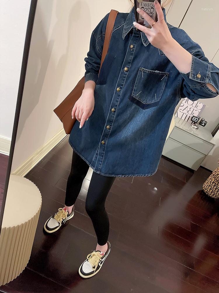 

Women's Blouses SuperAen Retro Blue Denim Shirt Women's Autumn And Winter 2022 Casual Design Shirts Tops