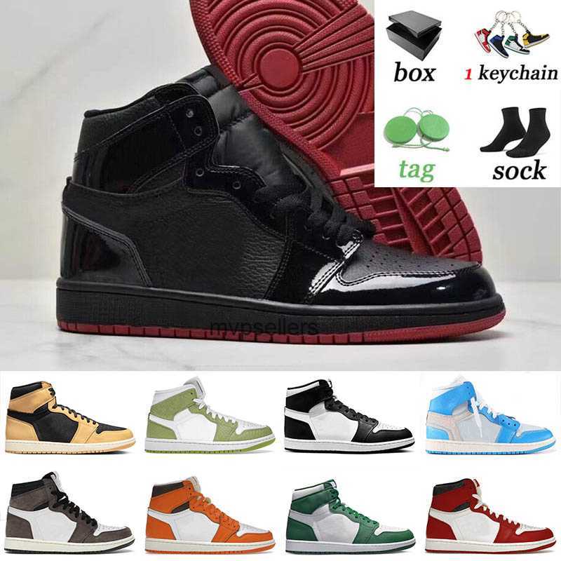 

With 1 for Mens Basketball Shoes University Blue Lost Found Gorge Green Bred Patent Twist Jorden1s Jumpman 1s J1 Men Women Athletic, Separate colours