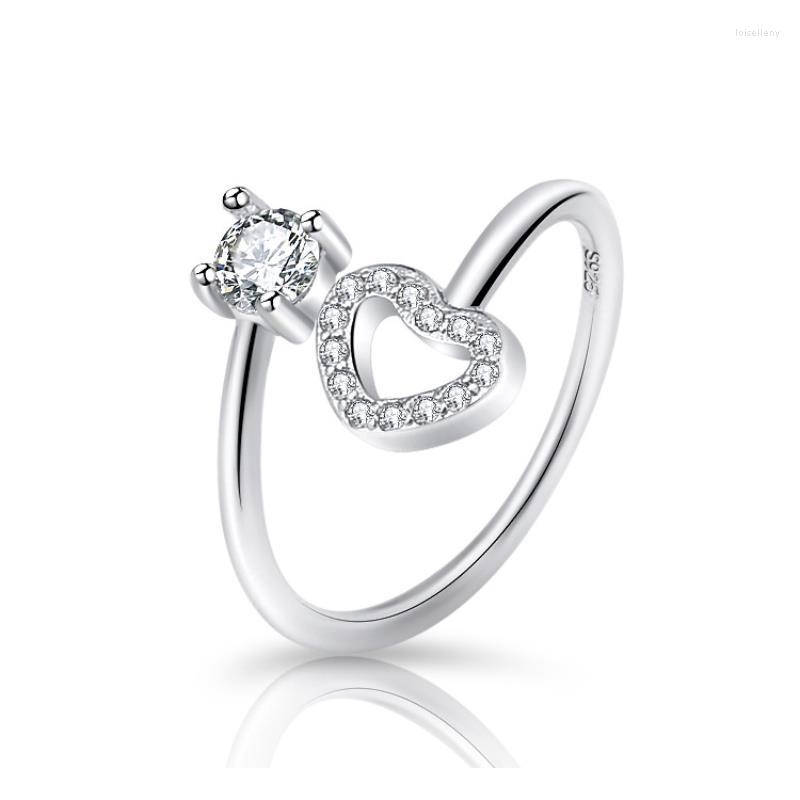 

Cluster Rings 925 Sterling Silver Jewlery Cute Heart For Women Resizable