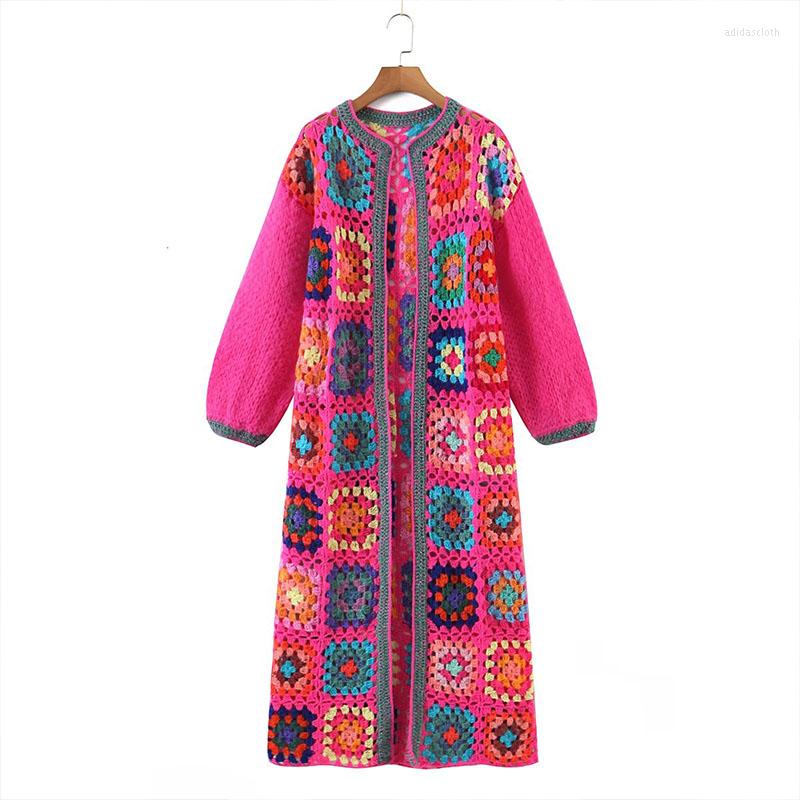 

Women's Knits ZATRHMBM Sweaters For Women Fashion 2022 Fully Hand Woven Knitted Coat Vintage Long Sleeve Elegant Female Chic Top, Photo color