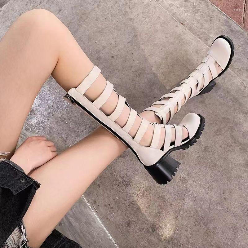 

Sandals Western Style Roman Women's 2022 Summer Fashion Temperament High-heeled Thick-heeled Hollow Net Boots, Black-a2