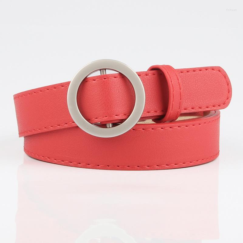 

Belts Fashion Round Buckle Female Casual Jean Strap Silver Without Pin Metal Brown Leather Black Belt Women Accessories, White