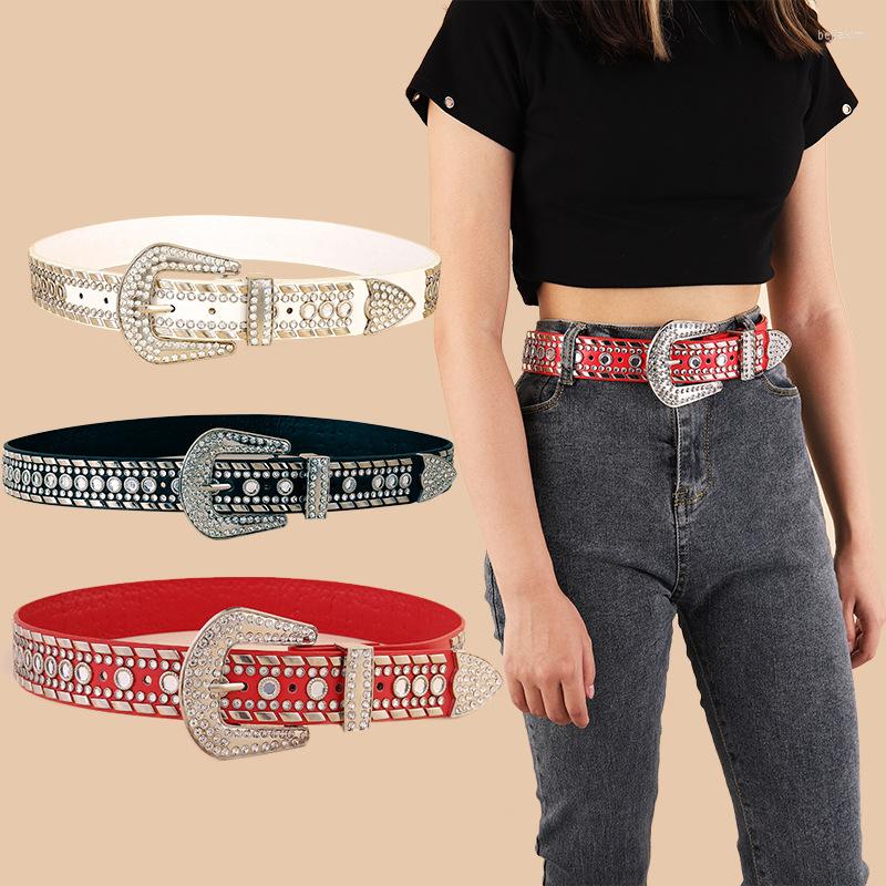 

Belts Y2K Rhinestone Pu Belt For Women Buckle Waist Strap Designer Female Jeans Trouser Decoration Waistband, Black