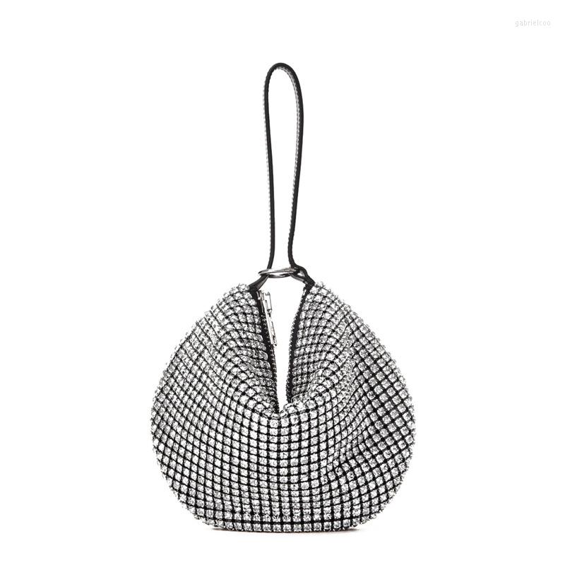 

Evening Bags Ladies Rhinestone Bucket Shape Crossbody Party Clutches Storage Totes Shining Shoulder Bag Chain Handbag, Gold