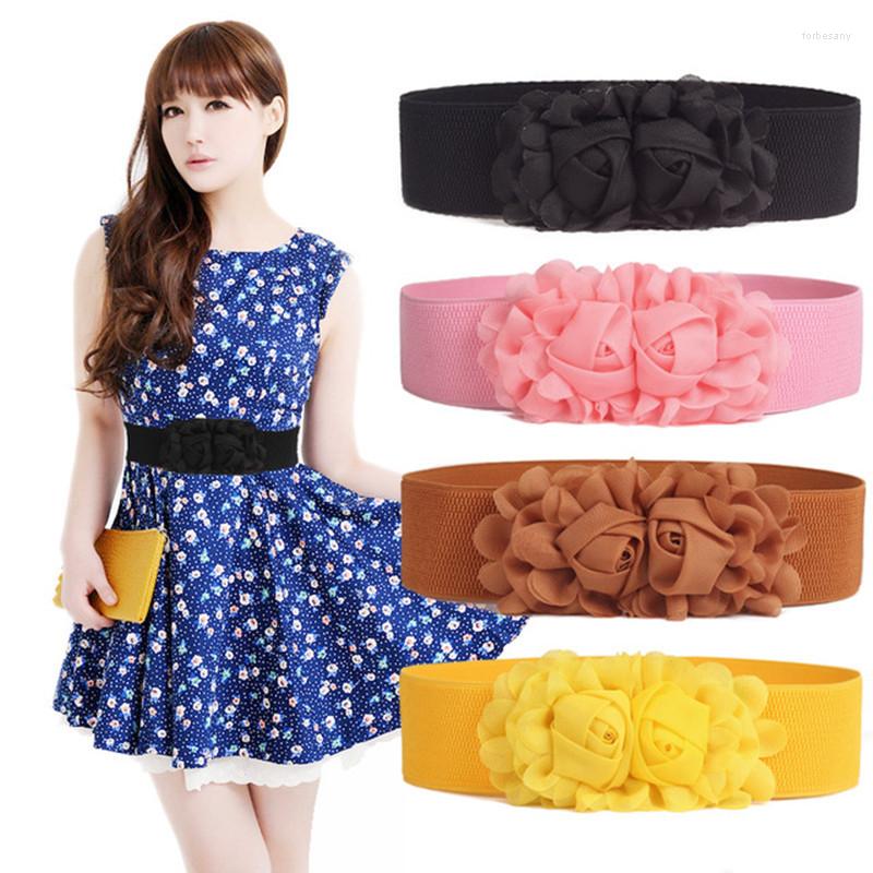 

Belts Fashion Women Girl Flower Waistband Belt Wide Stretch Elastic Waist Solid Color Gift, Black