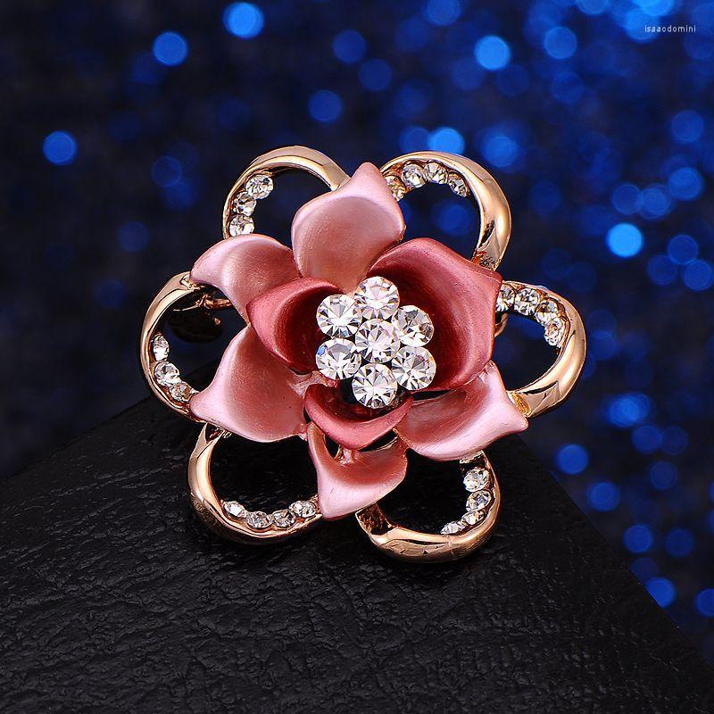 

Brooches Fashion Jewelry Rhinestone Camellia Brooch Suit Accessories Female Corsage Luxury Rose Flower For Women Safety Pins
