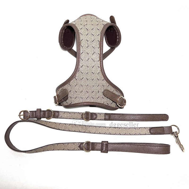 

Designer Dog Harness Leashes Set Soft Leather No Pull Puppy Choke Free Over Head Vest Classic Letters Ventilation Harnesses for Puppy  Medium Dogs and Cats B159