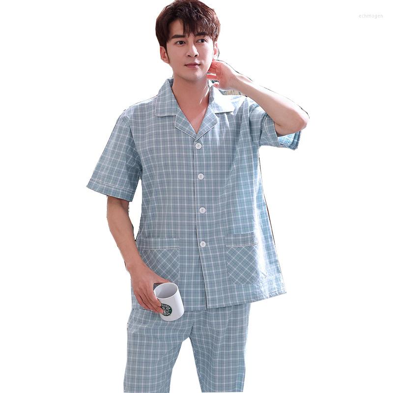 

Men's Sleepwear Men Silk Satin Lattice Pajama Sets Couple Long Button-Down Pyjamas Home Suit Pijama Women Cotton Loungewear, Big green plaid
