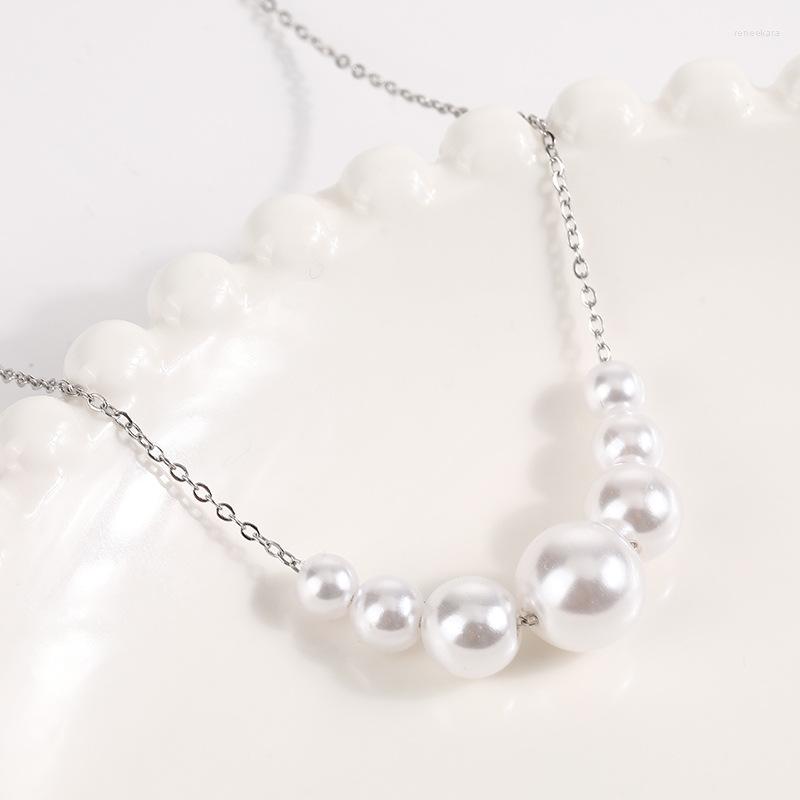 

Chains 7 Pearls Pendant Chain Necklace For Women Stainless Steel Clavicle Torque Girls Party Jewelry Gift