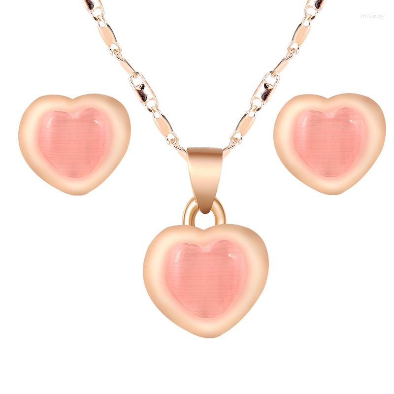 

Necklace Earrings Set 2022 Simple Jewelry Opal Inlay Love Pendant Nigerian For Women, Picture shown