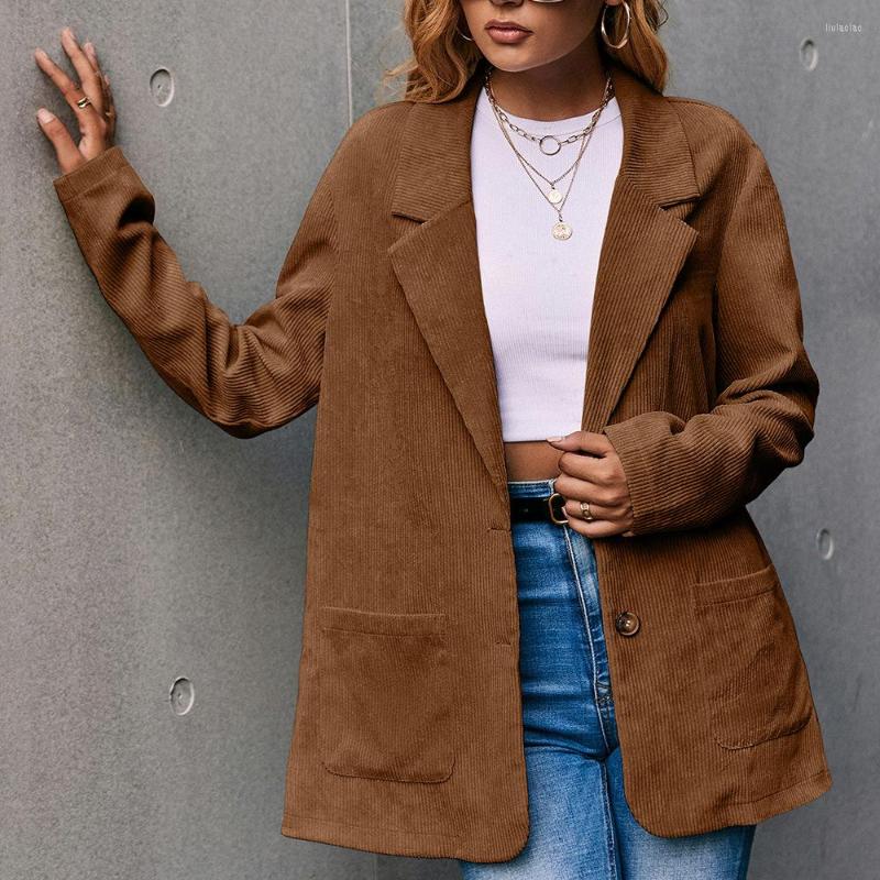 

Women' Suits Corduroy Double Breasted Oversized Blazer Jacket Women Loose Office Lady Suit Coat 2022 Korean Chic Solid Outwear, Dark green