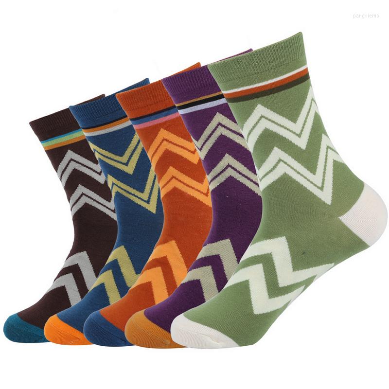 

Men's Socks 2022 Men Autumn Winter Retro Ripple Patterns Fashion Cotton Male Vintage Long 5pairs/lot, 5 colors mix