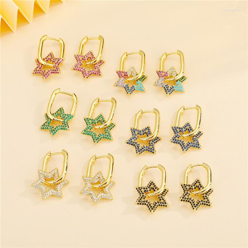 

Hoop Earrings 1Pair Hollow Zircon Star For Women European Fashion Crystal Hexagon Pendant Square Small Stud Earring Jewelry E122
