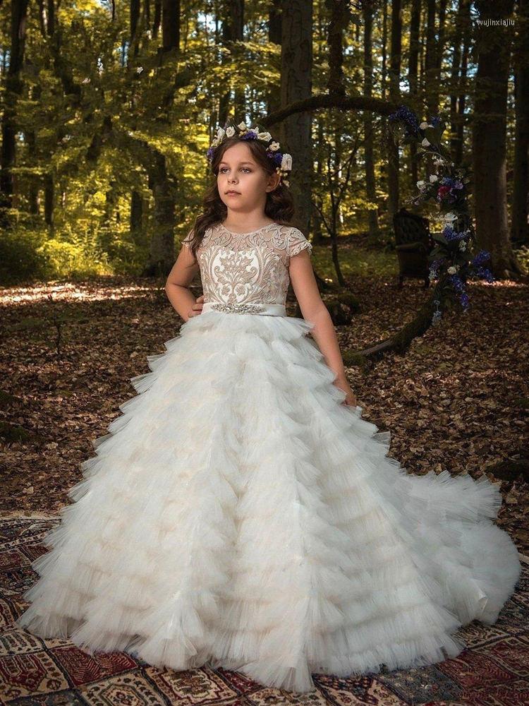 

Girl Dresses Flower Off The Shoulder Custom Girls Pageant Gowns Tiered Ruffles Communion Dress, Custom colors