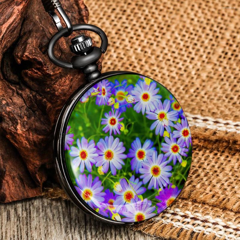 

Pocket Watches Lady Beautiful Flower Pattern Watch Elegant Big White Dial Arabic Number Premium Alloy Rough Chain Pendant Clock