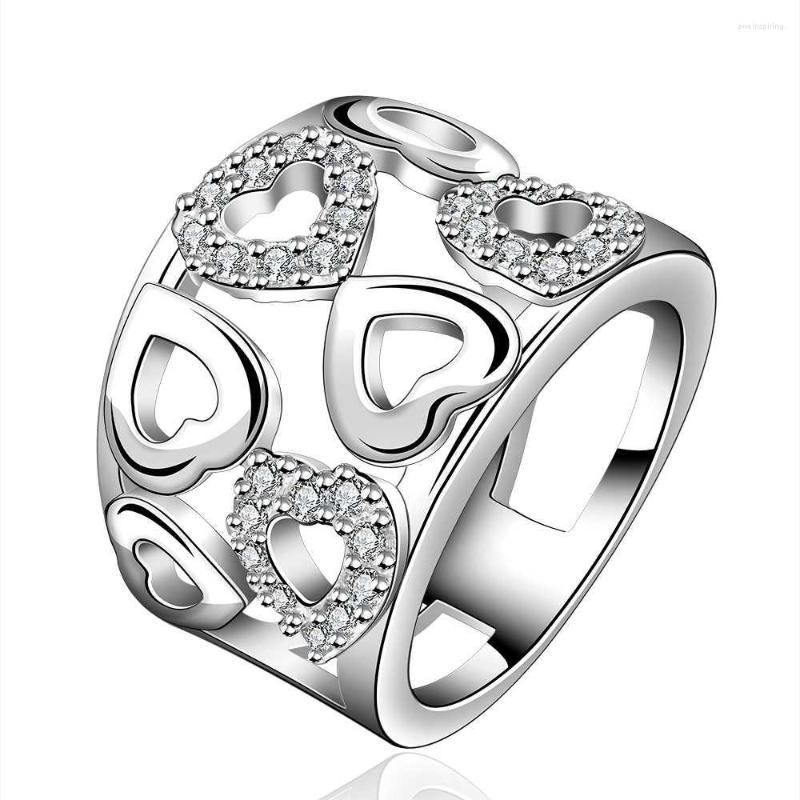 

Cluster Rings 925 Sterling Silver Love Zircon For Women Wedding Party Charm Jewelry Gifts