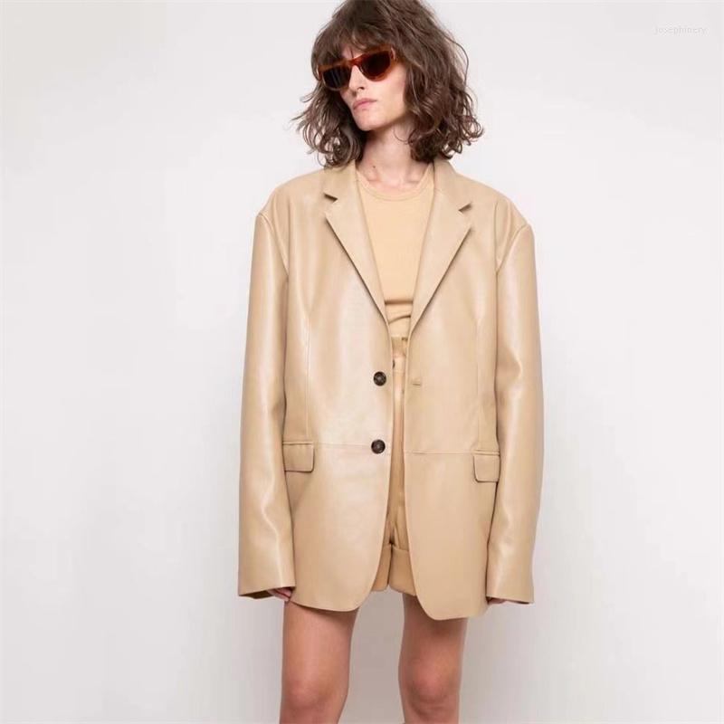 

Women' Leather Jackets For Women 2022 Autumn And Winter In Artificial PU Suit Coat Extremely Simple Style Long Sleeve Top, Black