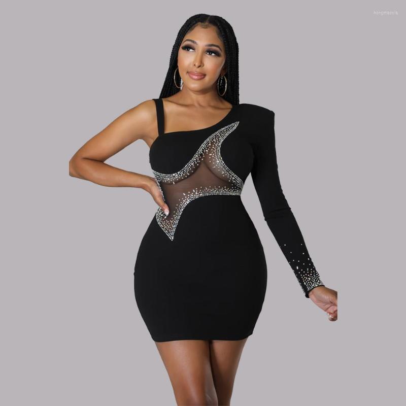 

Casual Dresses 2022 Banquet One Shoulder Night Party Club Age Reduction Energetic Sexy Dress Chic Ladies Slim, Black