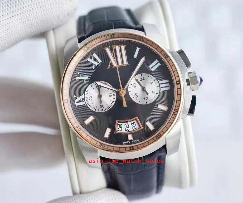 

Classic 11 style Super Quality watches for men 42mm Sapphire Luminous Auto Date multi-function VK Quartz Chronograph Leather strap W7100045 DE Men's Wristwatches