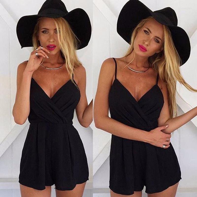

Women' Tracksuits Sexy Romper Woman Black Jumpsuit Sleeveless Bodysuit Elegant Ladies Summer Playsuit Beach Jumpsuits Overall For Women