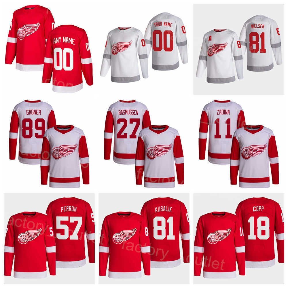 

Detroit Hockey Red Wings 18 Andrew Copp Jersey''NHl''81 Dominik Kubalik 57 David Perron Marco Kasper Dylan James 89 Sam Gagner Alex Nedeljko