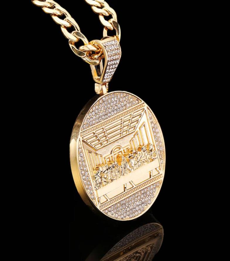 

Chains The Last Supper Big Pendant Necklace Iced Out Bling Zircon Gold Color Jesus For Men Hip Hop Charm Jewelry GiftChains1268396