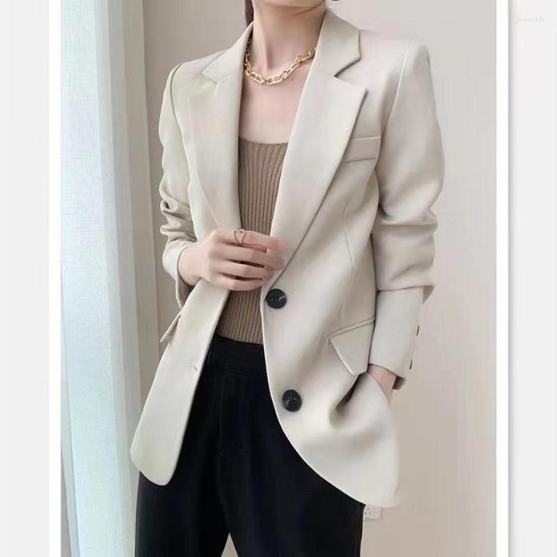 

Women' Suits Blazer Women' 2022 Autumn Korean Version Fashion Suit Collar Long-sleeved Button Fake Pocket Solid Color Jacket, Black