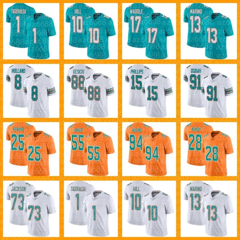 

1 Tua Tagovailoa Jersey 10 Tyreek Hill Football 17 Jaylen Waddle Dan Marino Jevon Holland 25 Xavien Howard Raheem Mostert Miami''Dolphins''M, Custom kid jersey