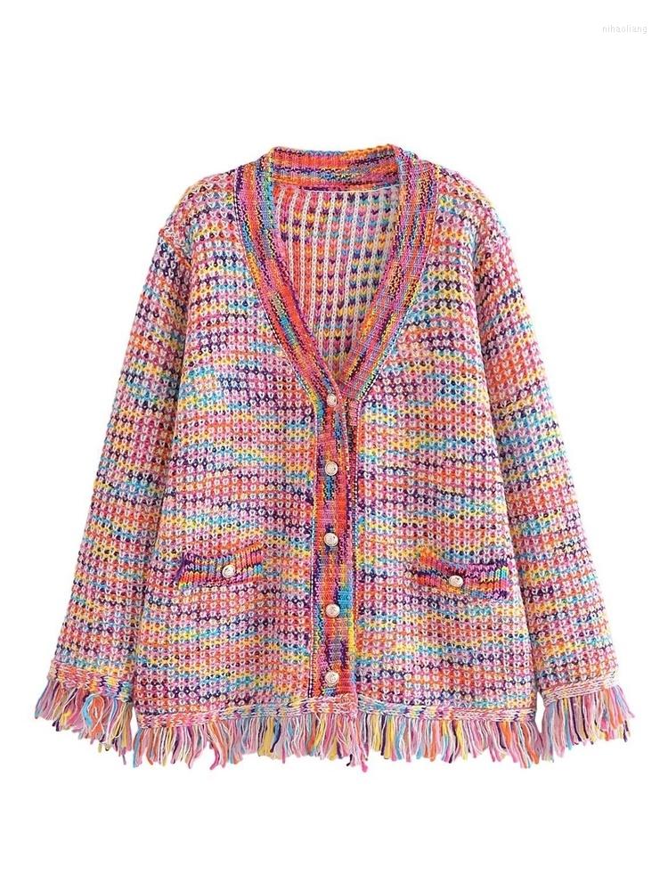 

Women's Knits Sweet Single Breasted Tassel Big Size Sweater Coats 2022 Autumn Winter Multicolor Trendy Ladies Clothing Knit Cardigan C018, Multi-color