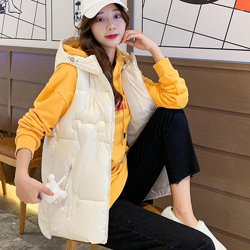 

Women's Vests 2022 Autumn Winter Women Hooded Vest Casual Cotton Warm Padded Waistcoat White Pink Blue Cute Loose Sleeveless Jacket, Black