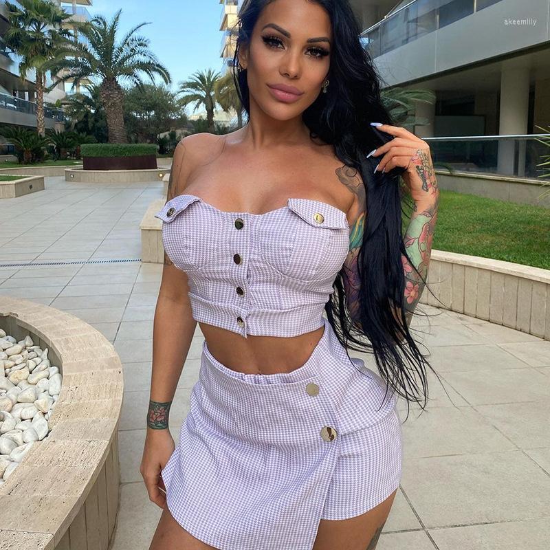 

Women' Tracksuits Two Piece Set Women Plaid Print Outfits Sexy Spaghetti Strapless Backless Top Mini Shorts Suits 2022 Summer Y2k Clothes, Purple