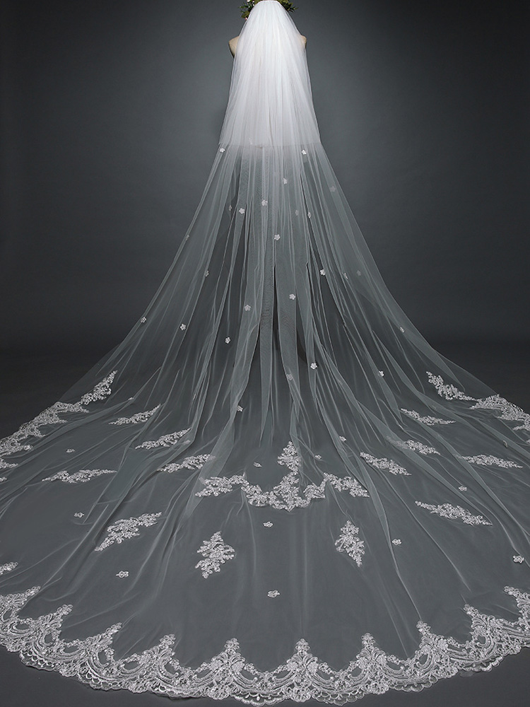 

2023 Latest 3m Long Wedding Veils 2 Layer with Applique Bridal Veil Wedding Accessories, White
