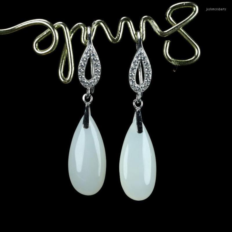 

Dangle Earrings Send Certificate 925 Sterling Silver White Jade Water Drop Women Fine Jewelry Natural Hetian Nephrite Jades Earring