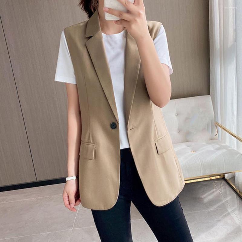 

Women's Vests Chic Suit Vest Sleeveless Minimalist Waistcoat Autumn Pure Color Notched Collar Coat Blazer, Black