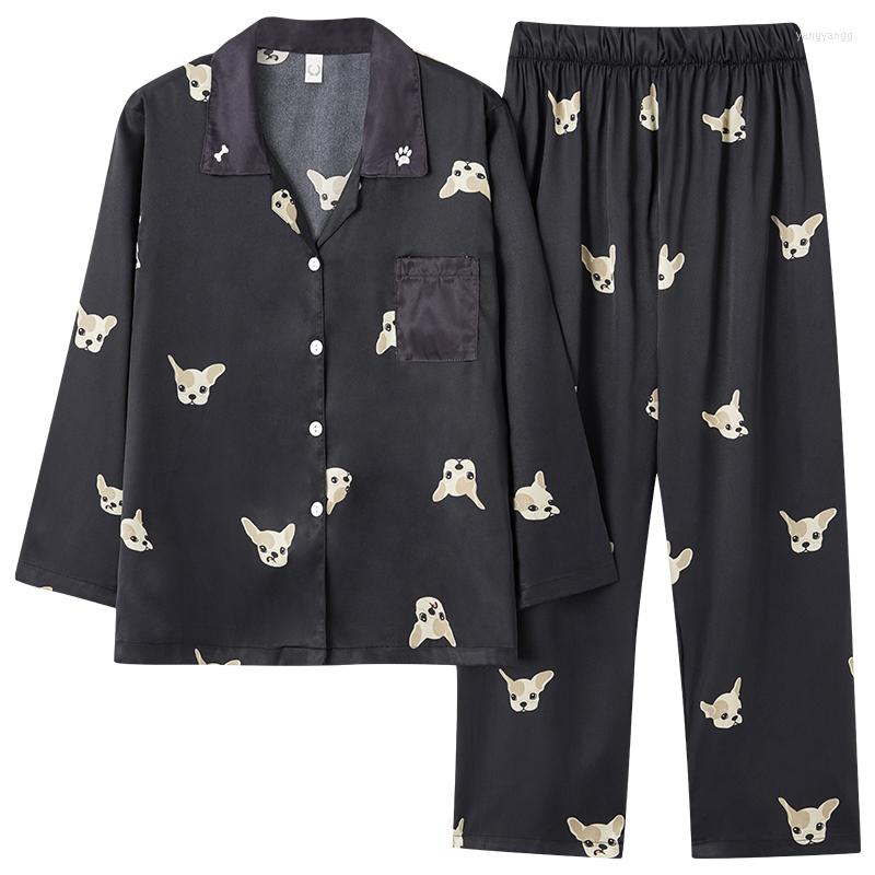 

Men's Sleepwear Men Silk Satin Pajama Sets Animal Dogs Pyjama Long Sleeve Large Size Fashion Pajamas Nightwear Suit Homewear Style, Fb-y12111