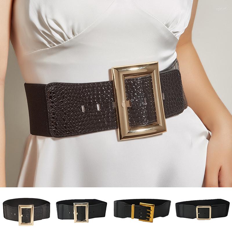 

Belts Fashion Stretch Belt Golden Buckle Cummerbunds Dress Sweater Coat Decorative Waistbands Pu Leather Slimming Waist Strap Est, Black